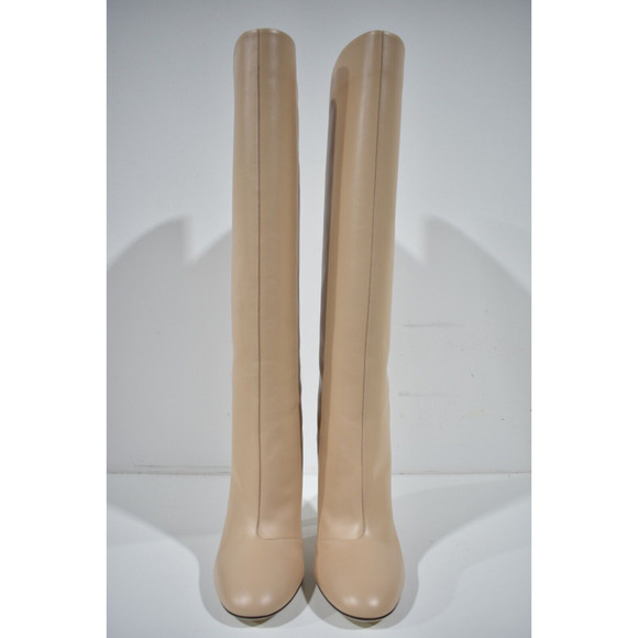 Fendi Karligraphy FF Logo Motif Poudre Beige Nude Leather Knee High Heel Boot 40 - Picture 6 of 12